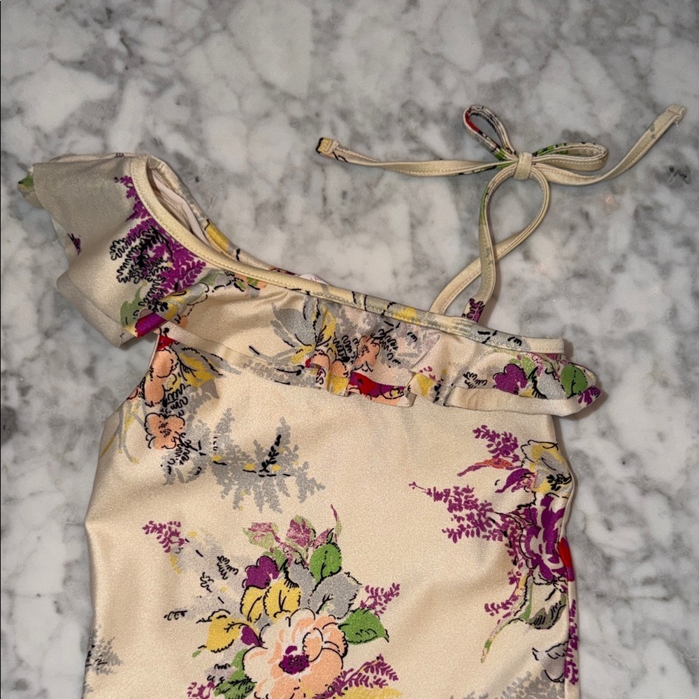 Zimmermann Multicolor Floral One-Shoulder Swimsuit 2Y - Picture 3 of 9